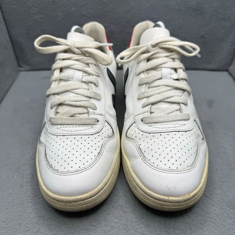 VEJA V-10 Women's Size 8 EU 39 White Leather Navy Red Low Top Sneakers